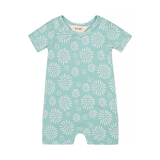 Bamboo Baby Romper Aqua Spring Print