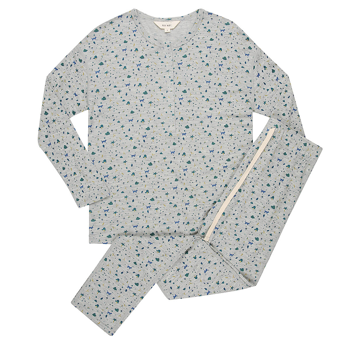 Women's Merino Button Pyjama Forest Print Grey Marle