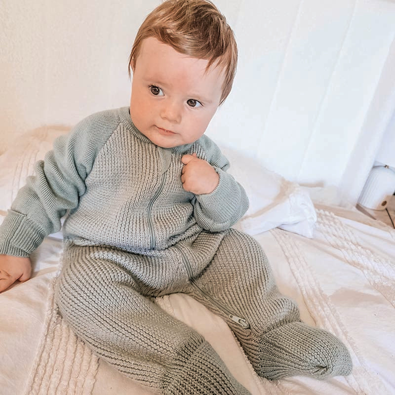 Merino Knitted Sleepsuit Sage