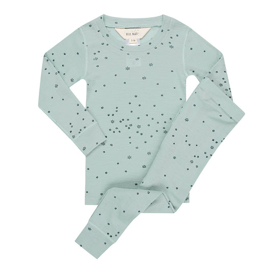 Merino Wool Layer Set Pyjamas Aqua Stars Print