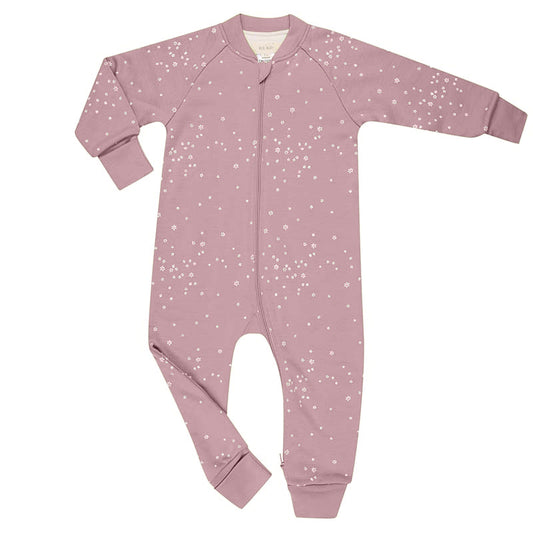 Merino Sleepsuit Warmest with Sleeves Mauve Stars