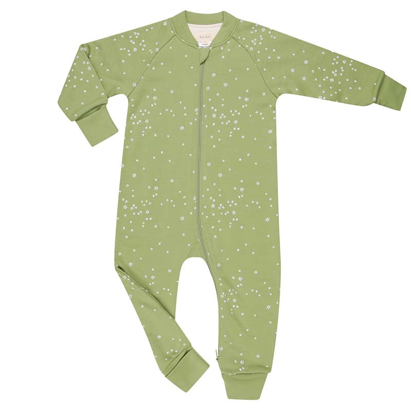 Merino Sleepsuit Warmest with Sleeves Pistachio Stars