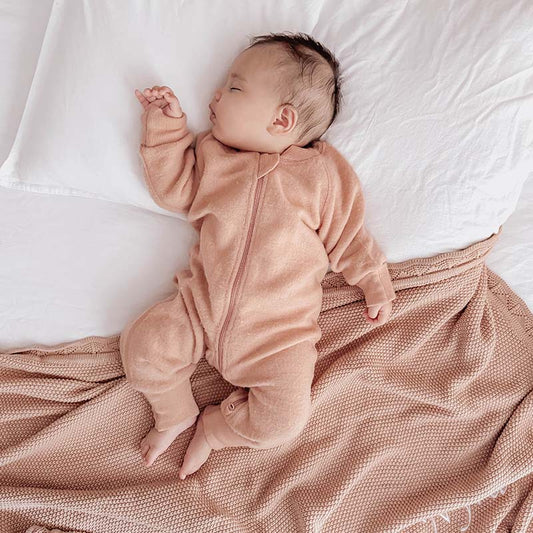 Merino Fleece Sleepsuit with Sleeves Salmon