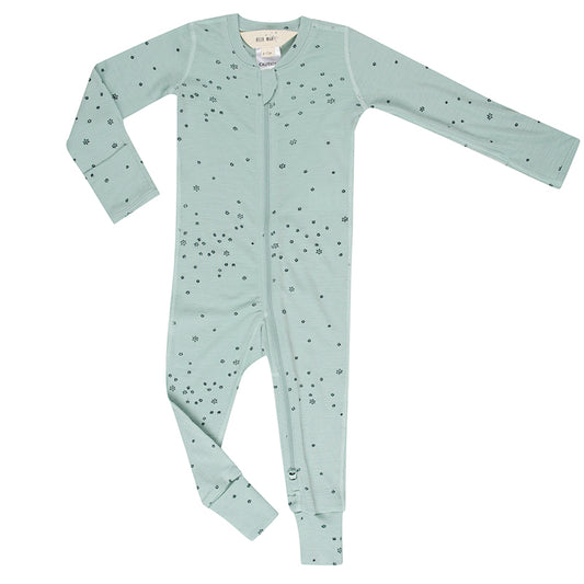 Basics Merino Wool Onesie Aqua Stars Print