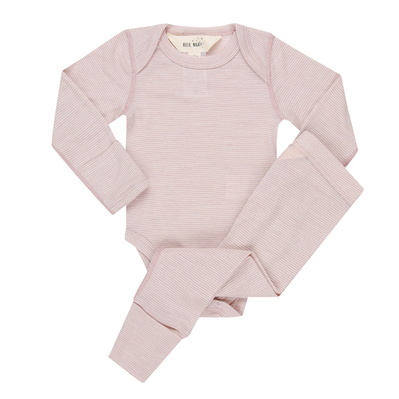 Basics Merino wool Bodysuit Set Mauve Stripe