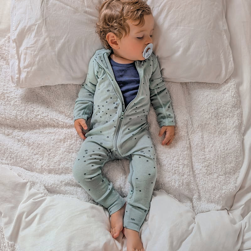 Basics Merino Wool Onesie Aqua Stars Print