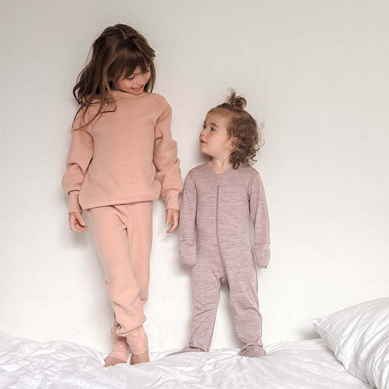 Merino Wool Baby Thermal Onesie Mauve Marle