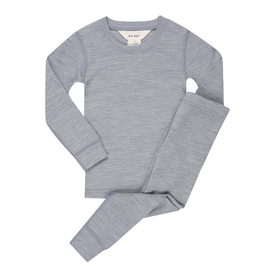 Merino Wool Thermal Pyjama Set Dusty Blue Marle