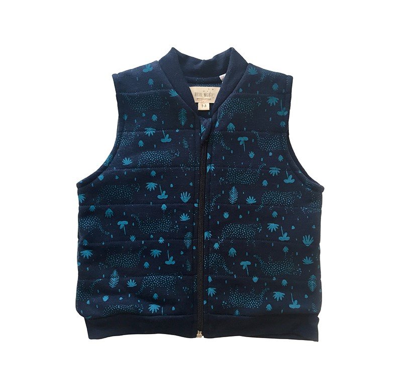 Merino Padded Body Warming Vest Teal Leopard