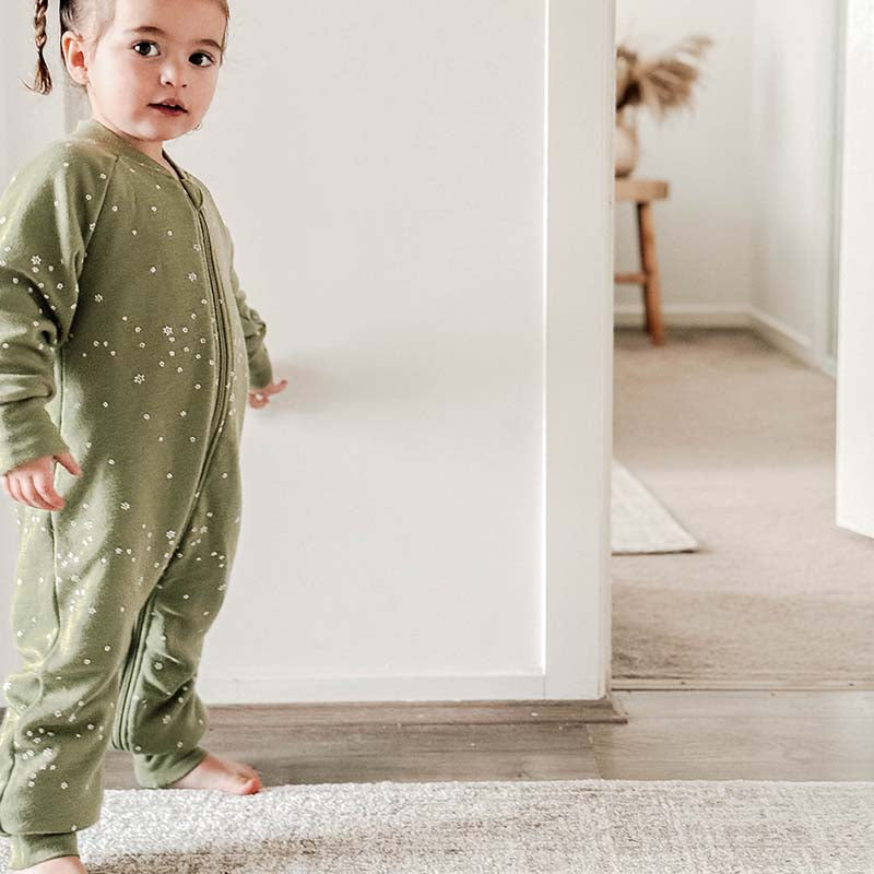 Merino Sleepsuit Warmest with Sleeves Pistachio Stars