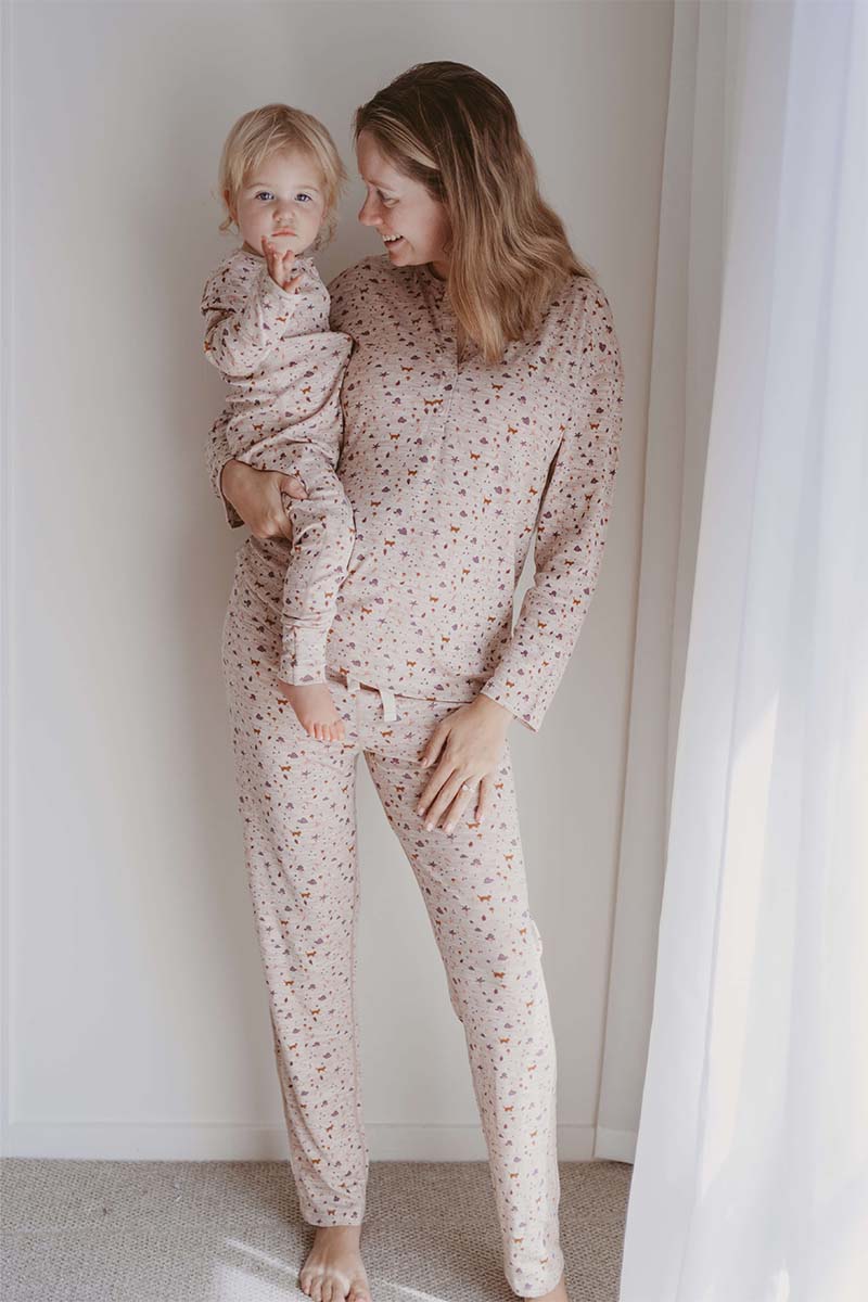 Women's Merino Button Pyjama Forest Print Clay Marle