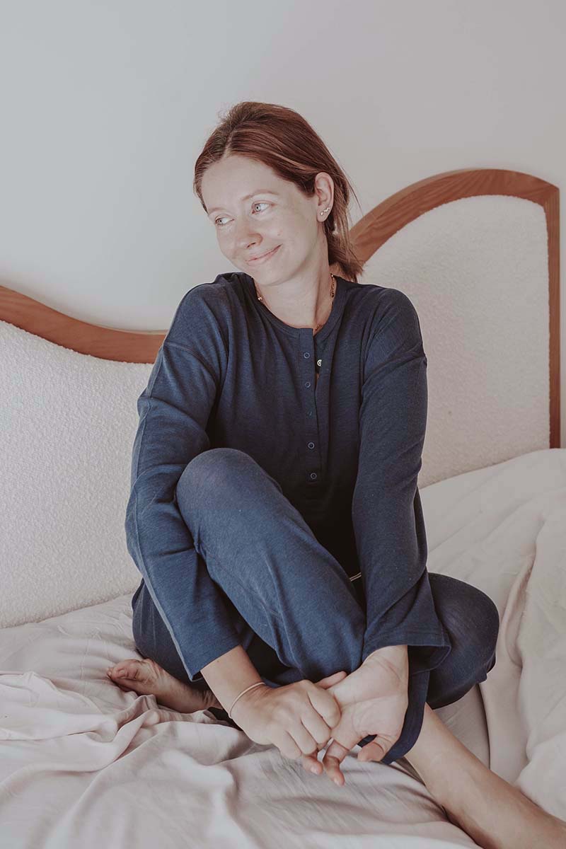 Women's Merino Button Pyjama Set Space Blue