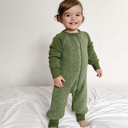Merino Knitted Sleepsuit Leaf