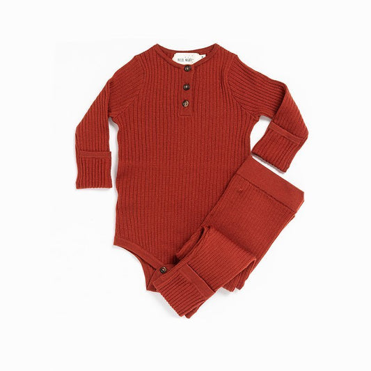 Merino Knitted Baby Bodysuit Set Rust