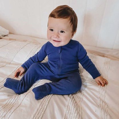 Merino Wool Baby Thermal Onesie Zimmer Blue
