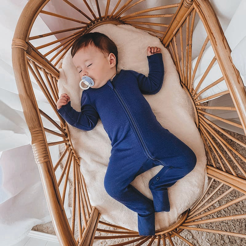Merino Wool Baby Thermal Onesie Zimmer Blue
