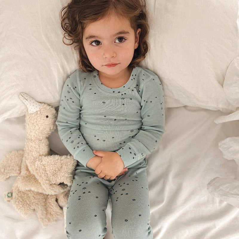 Merino Wool Layer Set Pyjamas Aqua Stars Print