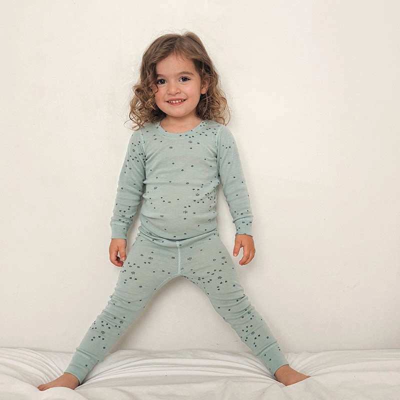 Merino Wool Layer Set Pyjamas Aqua Stars Print