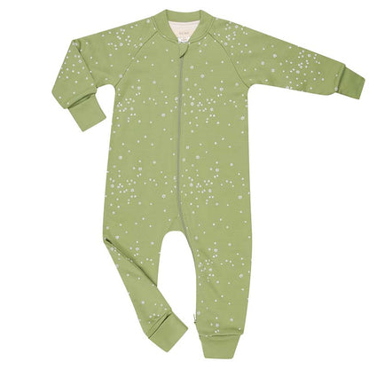 Merino Sleepsuit Warmest with Sleeves Pistachio Stars