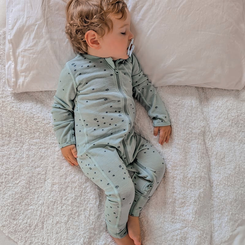 Basics Merino Wool Onesie Aqua Stars Print