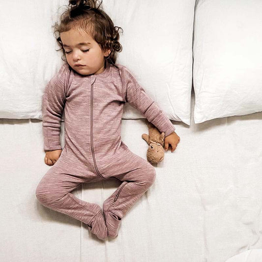 Merino Wool Baby Thermal Onesie Mauve Marle
