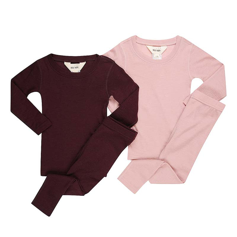 Basics Merino Wool Pyjama Set 2-Pack Eggplant/Light Rose – Hello Night Kids