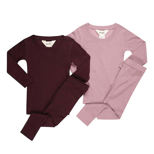 Basics Merino Wool Pyjama Set 2-Pack Mauve/Eggplant