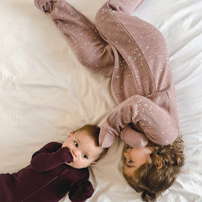 Merino Sleepsuit Warmest with Sleeves Mauve Stars