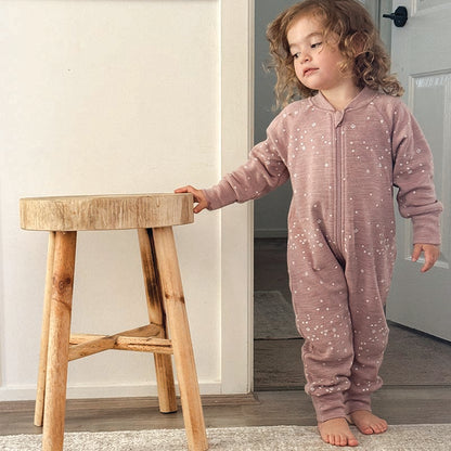 Merino Sleepsuit Warmest with Sleeves Mauve Stars