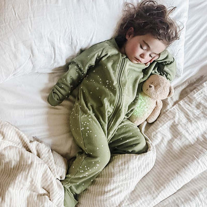 Merino Sleepsuit Warmest with Sleeves Pistachio Stars
