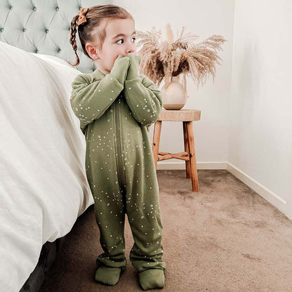 Merino Sleepsuit Warmest with Sleeves Pistachio Stars