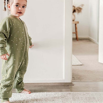 Merino Sleepsuit Warmest with Sleeves Pistachio Stars