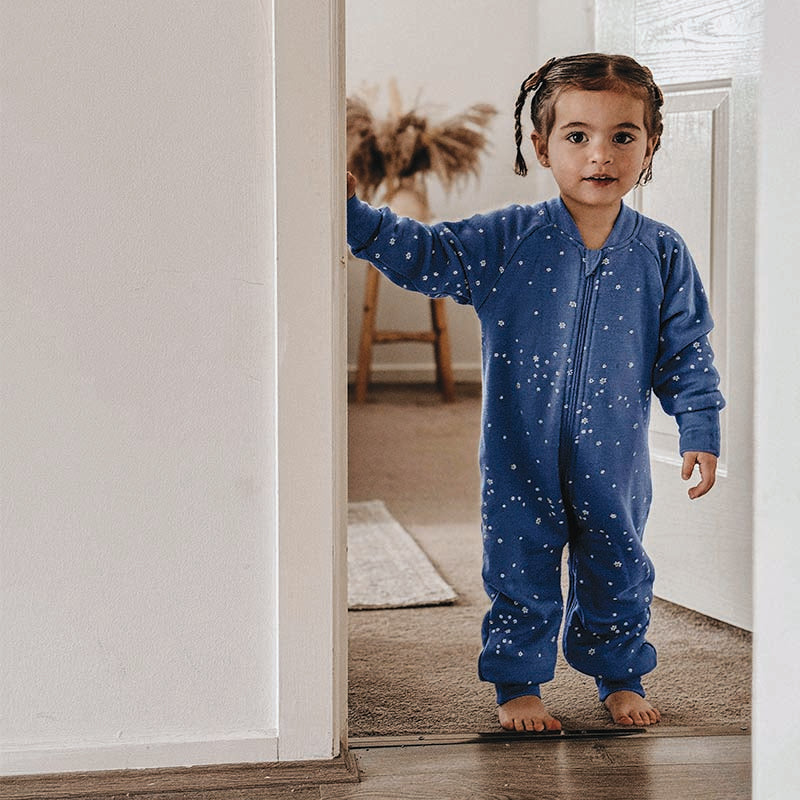 Merino Sleepsuit Warmest with Sleeves Zimmer Blue Stars