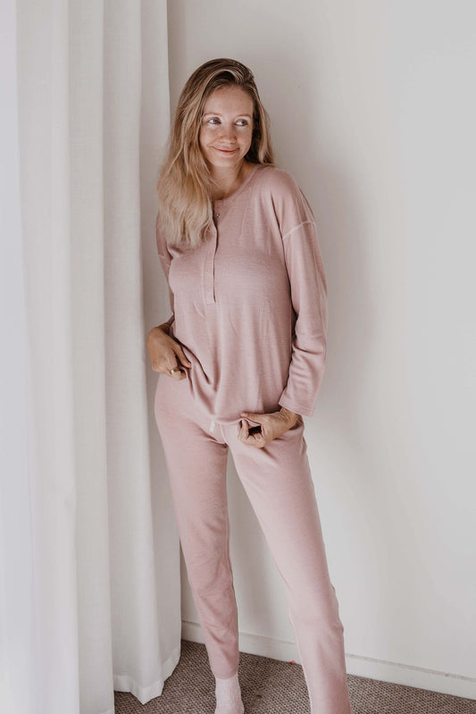 Women's Merino Button Pyjama Set Mauve