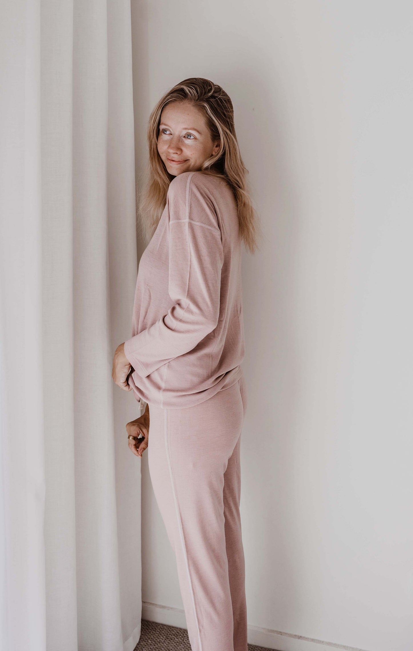Women's Merino Button Pyjama Set Mauve