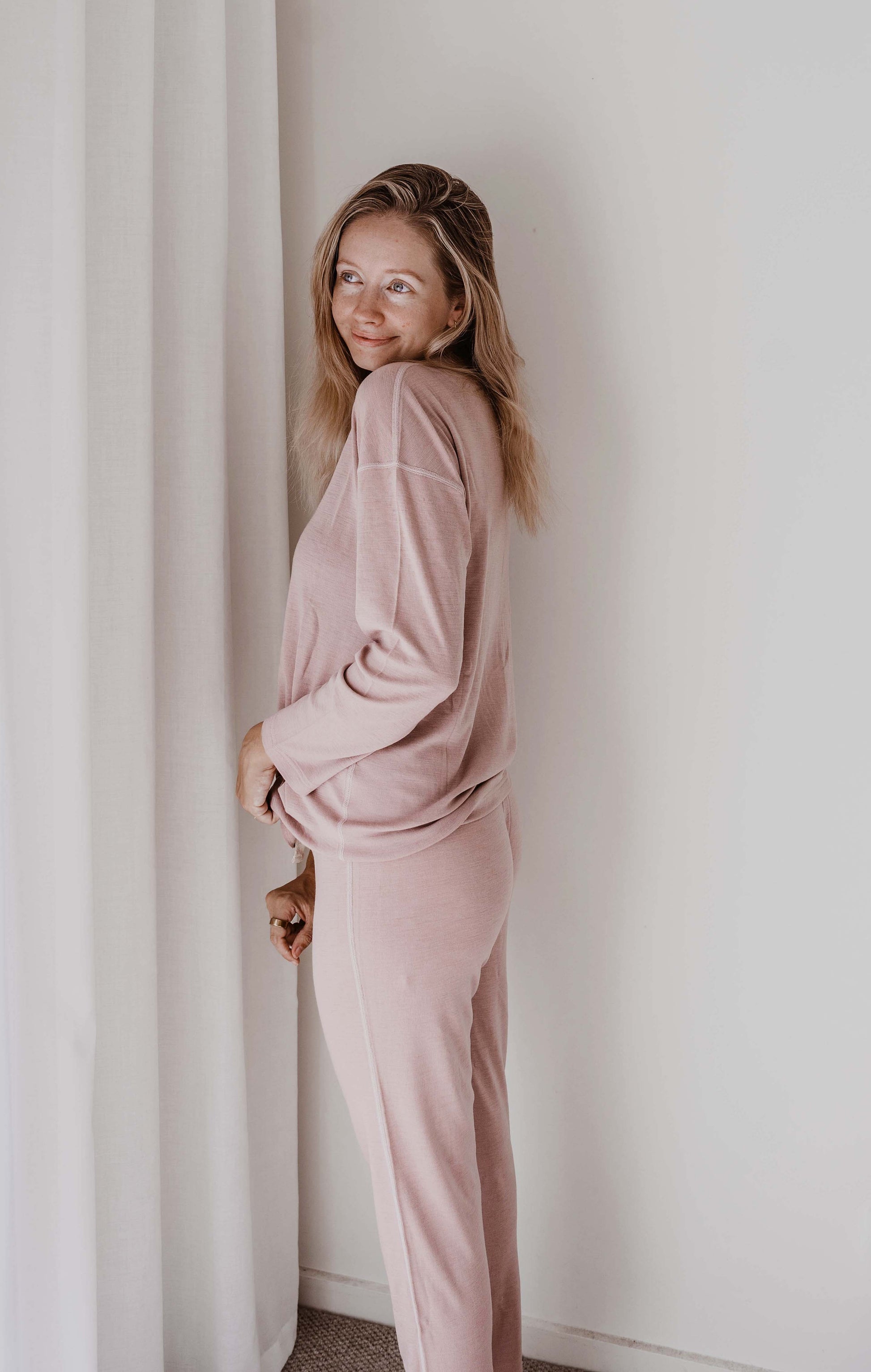 Women's Merino Button Pyjama Set Mauve