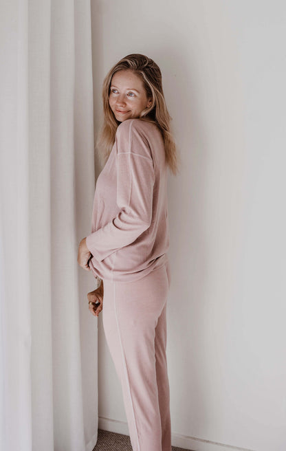 Women's Merino Button Pyjama Set Mauve