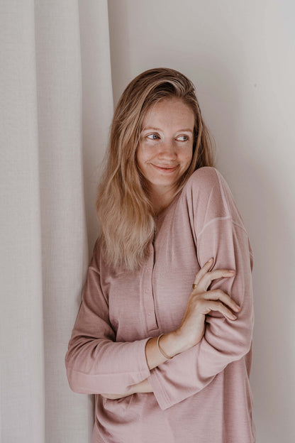 Women's Merino Button Pyjama Set Mauve