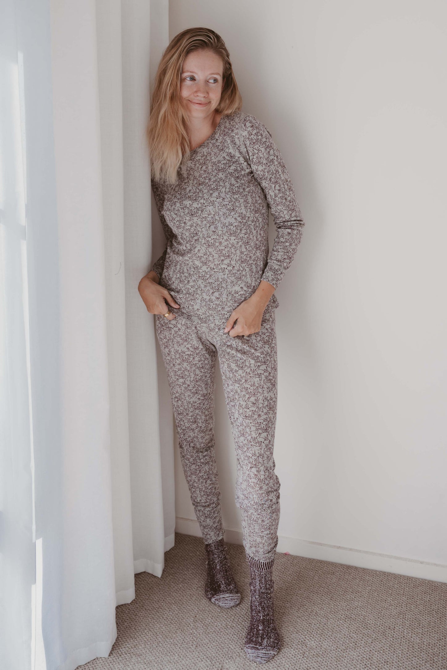 Women's Merino Layer Set Pyjamas Bunny Print