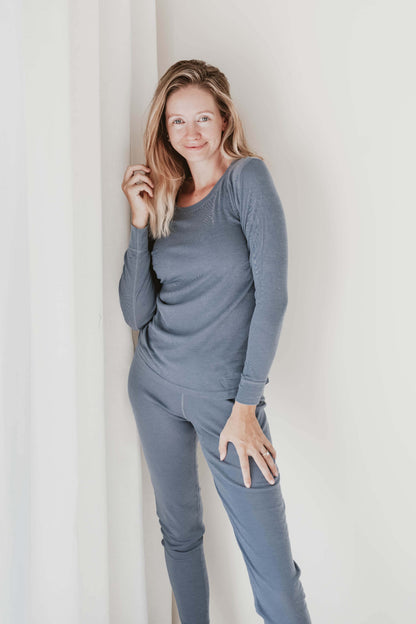 Women's Merino Layer Set Pyjamas Dusty Blue
