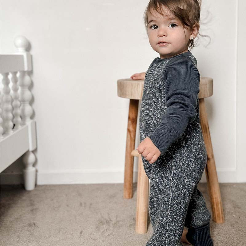 Merino Knitted Baby Sleepsuit Denim