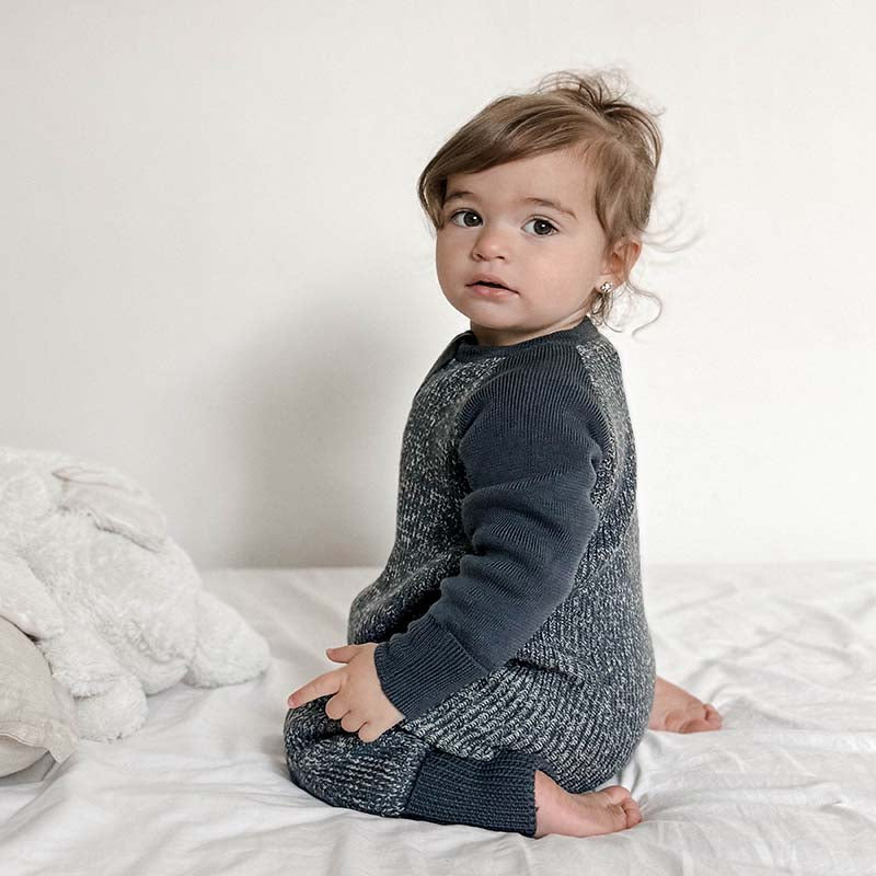 Merino Knitted Baby Sleepsuit Denim