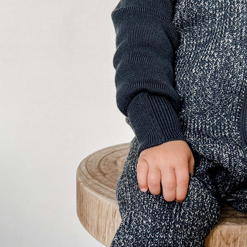 Merino Knitted Baby Sleepsuit Denim