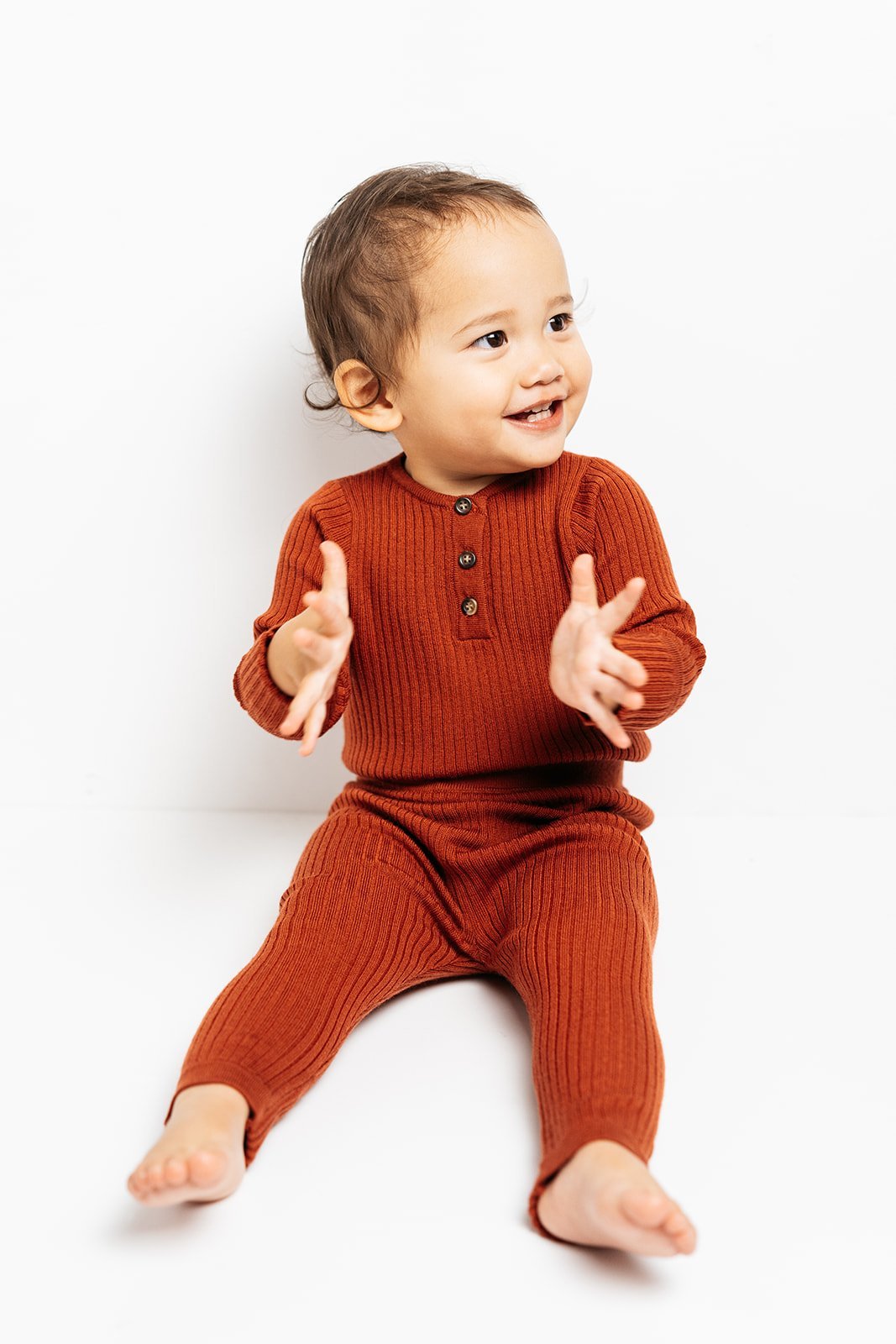 Merino Knitted Baby Bodysuit Set Rust